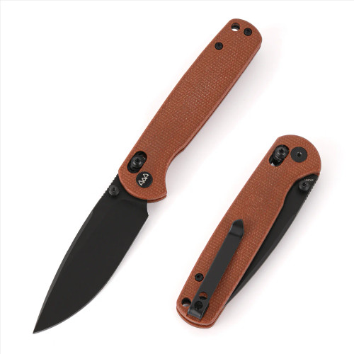 Wixco Drax Folding Knife Black 3.23in 14C28N Blade Brown Micarta Handle WX10-A