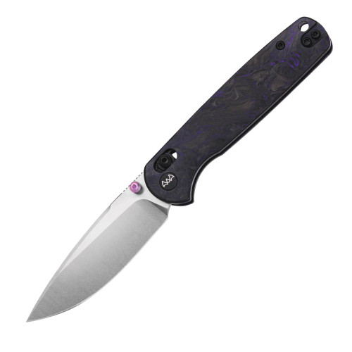 Wixco Drax II Folding Knife STN WSH 14C28N Blade Purple Shredded Carbon Fiber Handle