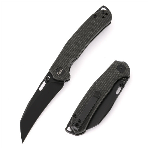 Wixco Wortex Folding Knife Black Sheepsfoot 14C28N Blade Black Micarta Handle