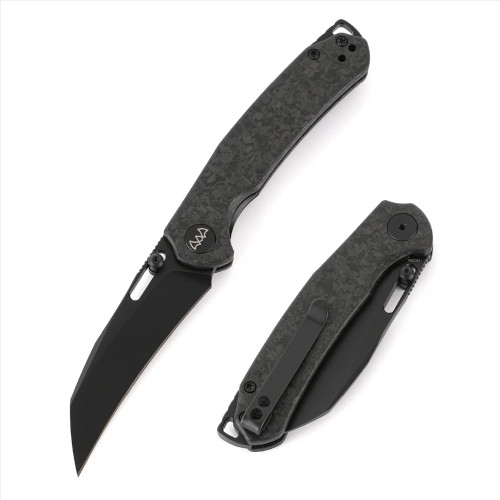 Wixco Wortex Folding Knife Black 14C28N Blade Black Shredded Carbon Fiber Handle