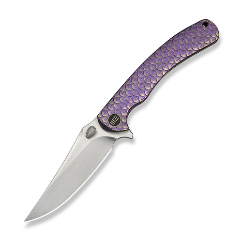 WE Knife Co Dracarys Limited Edition Framelock Folding Knife Hand Rubbed Satin M390/Purple and Gold Titanium WE25061B-2