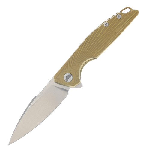 Ferramonster Aurora Rays Folder Stonewash M390 Blade Gold Titanium Handle FM23002 - B