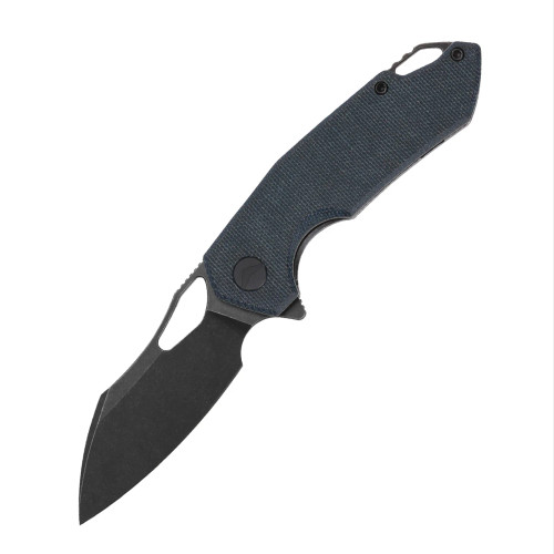 Ferramonster Glideman Folder Black STN WSH 154CM Blade Blue Canvas Micarta Handle