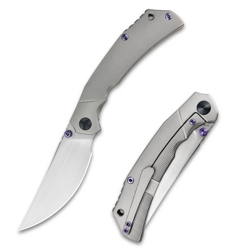 Ferramonster Reaver Framelock Folding Knife Hand Rubbed Satin S90V/Bead Blasted Titanium