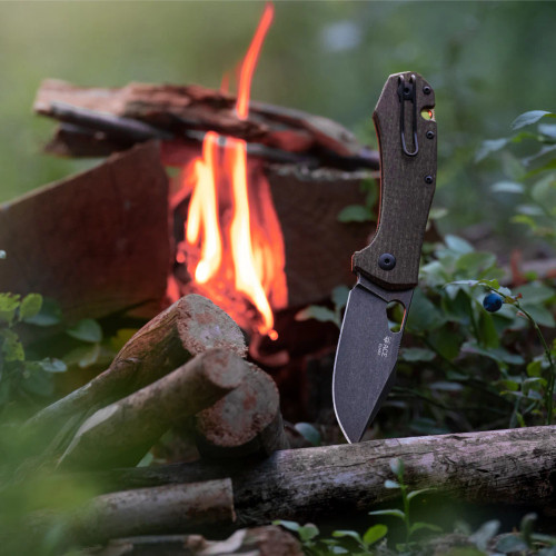 GiantMouse ACE Atelier Folding Knife PVD Elmax Blade Burlap Micarta Handle