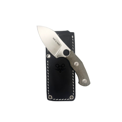 GiantMouse GMF1-MG Fixed Blade Green Micarta Scales Satin Magnacut Black Leather Sheath