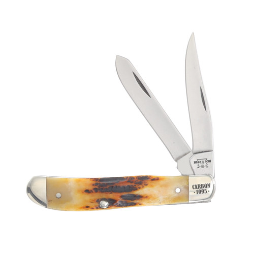 Bear & Son SMKW Exclusive Mini Trapper Folder Orange Sunset Bone 1095 Blade COSB07