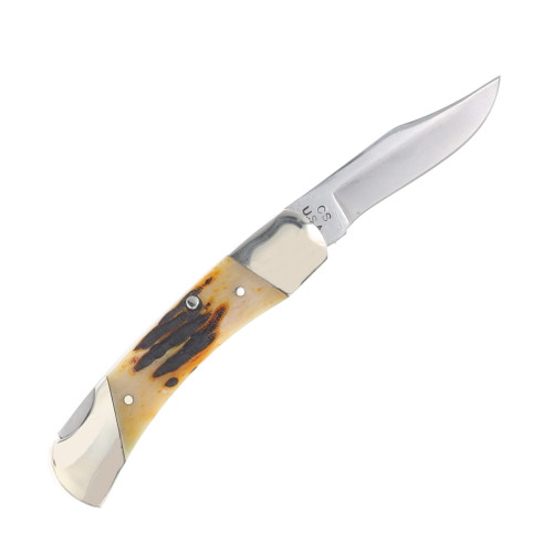 Bear & Son SMKW Exclusive Medium Lockback Folder Orange Sunset Bone 1095 Blade COSB05