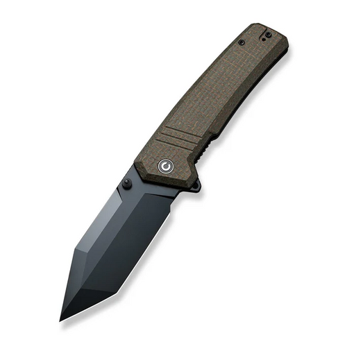 CIVIVI Bhaltair Linerlock Folding Knife Black Tanto/Green Burlap Micarta C23024-3