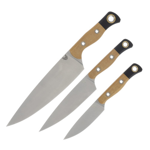 Benchmade Kitchen Cutlery 3pc Set Stonewash CPM-154, Maple Valley Richlite/Black G-10 BM400002