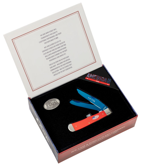 Case 250th Smooth Red Synthetic Trapper Folding Knife 4254 SS Patriotic Box 1-of-1776 CA25002