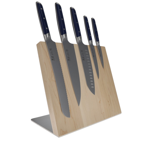 Cangshan Akka Series Royal Blue 6 pc Magnetic Knife Block Set Maple Block 10301861