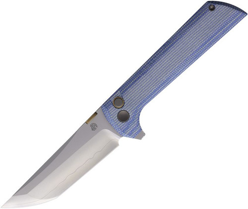 North Mountain Blade Chop 2 Button Lock Folder Blue Canvas Micarta Handle NMB2406BLMCT
