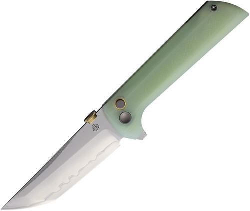 North Mountain Blade Chop 2 Button Lock Folder Jade G-10 Handle Tanto Blade