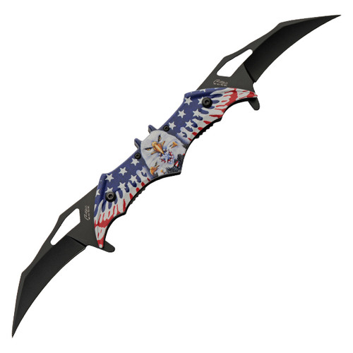 2-Blade Eagle Spring Assisted Open Folding Knife Black Stainless Blades 300609US