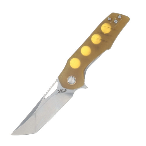 Grissom Knife & Tool SMKW Exclusive Baby Zeus Folding Knife Ultem Handle Stonewash Tanto GKTBZ-ULTT-SW