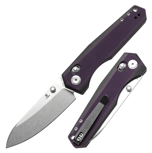 Tenable Beaver Crossbar Lock Folding Knife Stonewash Nitro-V/Purple & Black G-10 T1105V1