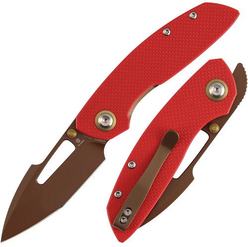 Tenable Link Linerlock Folding Knife Rose Gold 14C28N/Red G-10
