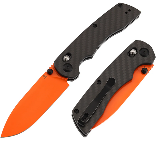 Tenable Kryo Crossbar Lock Folding Knife Orange Coated 14C28N/Twill Carbon Fiber T1001V12