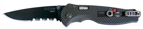 SOG Flash I Assisted Opening Folder Black GRN Handle Black PS Drop Point Blade