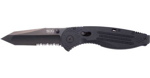 SOG Aegis Mini AO Folder Black GRN Handle Black TiNi PS Tanto Point Blade