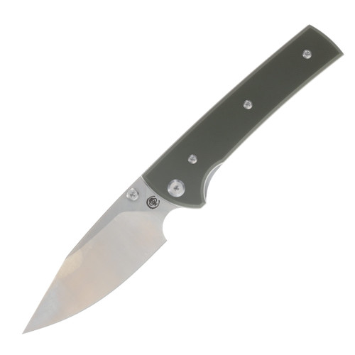 Chaves Scapegoat 229 Blue Label Linerlock Folding Knife Satin and Stonewash Spear Point/OD Green G-10 CK-4A2-10B2A-1C0-2F
