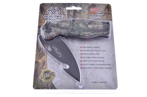 Frost Real Tree Camo Guthook Folder 3.6in Black 7Cr17MoV Stainless Steel Blade RTWCC-GHXTCP