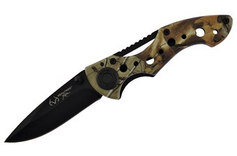 Frost Real Tree Camo Small Folder Rubber Coated Aluminum Handle Blk 420 SS Blade RT0108XTCP