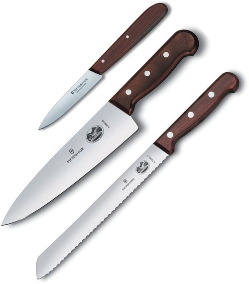 Victorinox 3-Piece Kitchen Knife Set (Triple-Riveted Wood Handles)
