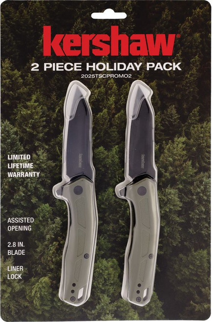 Kershaw 2 pc Holiday Pack Assisted Opening Folders OD Green GFN Handles KS7018