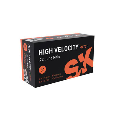 SK High Velocity Match .22 LR Rimfire Ammunition 50 Rounds Brass Rimfire 40 Grain High Velocity Match