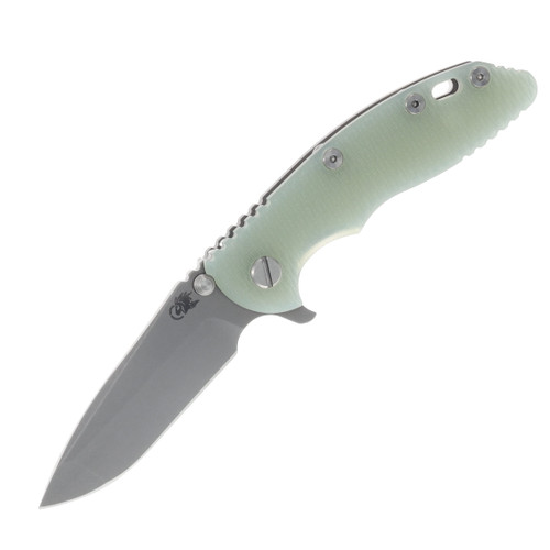 Hinderer XM-18 3.25 Flipper Folding Knife Magnacut Spanto/Translucent Green G-10 and Working Finish Titanium KXM325SPANFWFTG