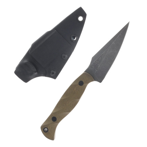 Half Face Blades Gulo Gulo Fixed Blade OD Green Canvas Micarta, CF Pins, CF Lanyard Pin, Textured Grip Acid Etch Blade HFGULOODCM