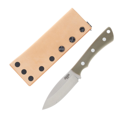 Lishen Knives Little Canuck Fixed Blade Matte Green Canvas Micarta Handle AL Pins Red Liner LKLCMGCMAL