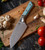 Microtech 6" Santoku Knife Stonewash M390MK/Caribbean Blue G-10 with Titanium Bolsters MT3200B10CA