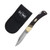 Old Timer Golden Bear Folding Knife Black Sawcut Composition Front Open with Sheath