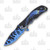 Szco Blue Dragon Flame Folding Knife 3.5in Plain Blue/Black Drop Point Front Open