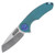 Curtiss Custom Knives F3 Medium Framelock Flipper Folding Knife Magnacut Wharny, Aqua Titanium/Blue Hardware CCKF3MWFAQBL