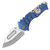 Medford Praetorian T Framelock Folding Knife (Tumbled Drop Point | Dark Blue Fleur De Lis Handles | Bronze Hardware)