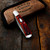 Crouch Knives Single Blade Trapper Vegas Forge Stainless Damascus Red Jigged Bone Handle Pouch Back