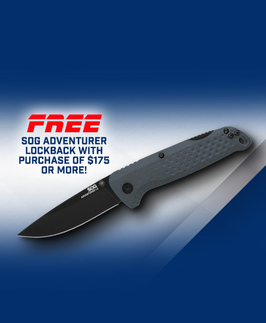 Free SOG knife with $175 purchase. Offer ends 8/6/26.