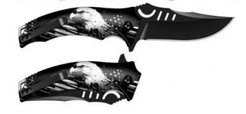 American Hunter Eagle Black and White 3D Printed Spring Assisted Folding Knife AH046 View 2