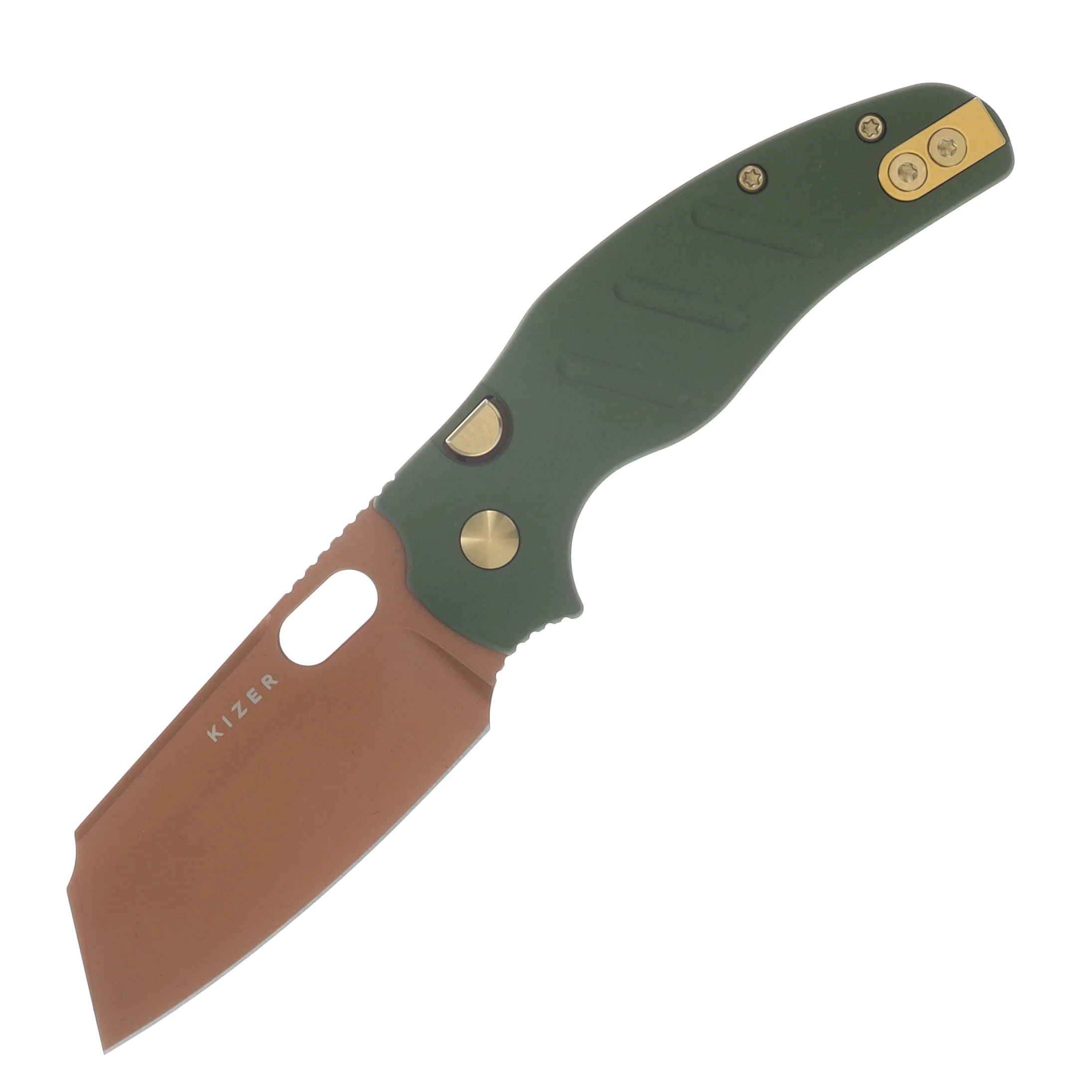 Kizer SMKW Exclusive The Grunt Sheepdog Folder Green AL Handle Sunset PVD Elmax Blade KI3488.29BSE1 View 1