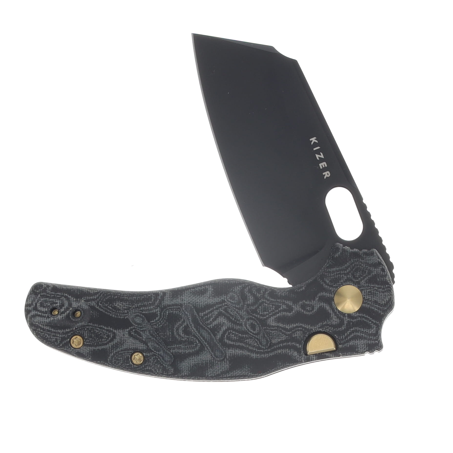 Kizer SMKW Exclusive C01C 2.9 Sheepdog Folder Blue-Black Micarta W/Vortex Pattern Handle Black Ti Coated 10V Blade V3488.29BSE1 View 3