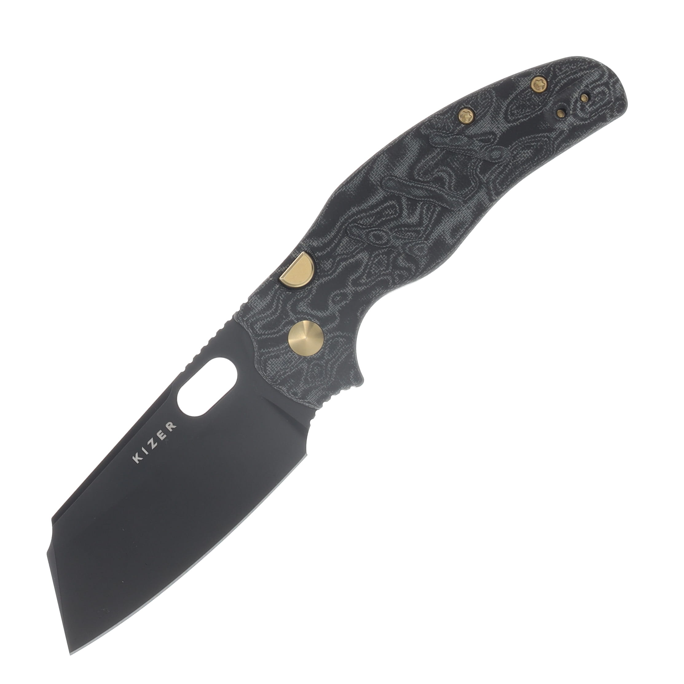 Kizer SMKW Exclusive C01C 2.9 Sheepdog Folder Blue-Black Micarta W/Vortex Pattern Handle Black Ti Coated 10V Blade V3488.29BSE1 View 1