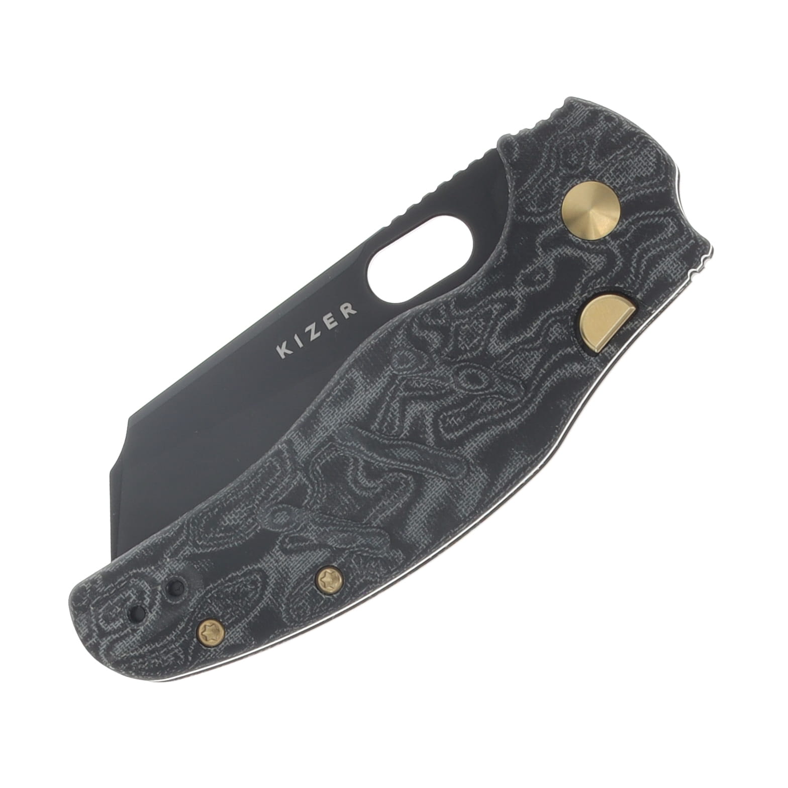 Kizer SMKW Exclusive C01C 2.9 Sheepdog Folder Blue-Black Micarta W/Vortex Pattern Handle Black Ti Coated 10V Blade V3488.29BSE1 View 5