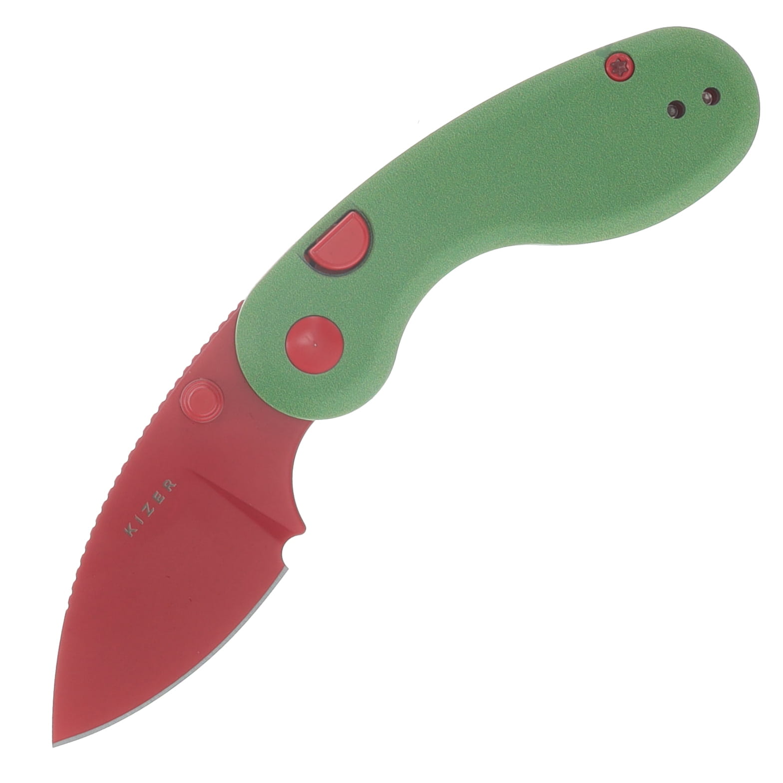 Kizer SMKW Exclusive Chili Pepper Microbe Folder Bright Green G-10 Handle Red Spray Painted 10V Blade V2742E2 View 1