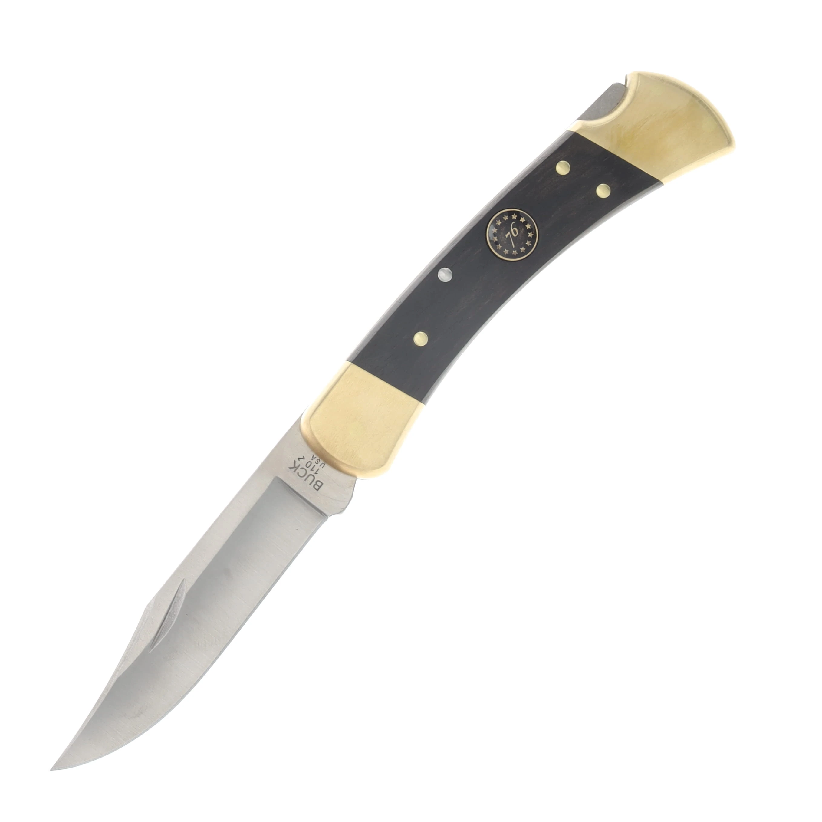 Buck 110 Folding Hunter Lockback Knife Limited Edition Semiquincentennial Ebony Wood and Brass BU14607 View 3