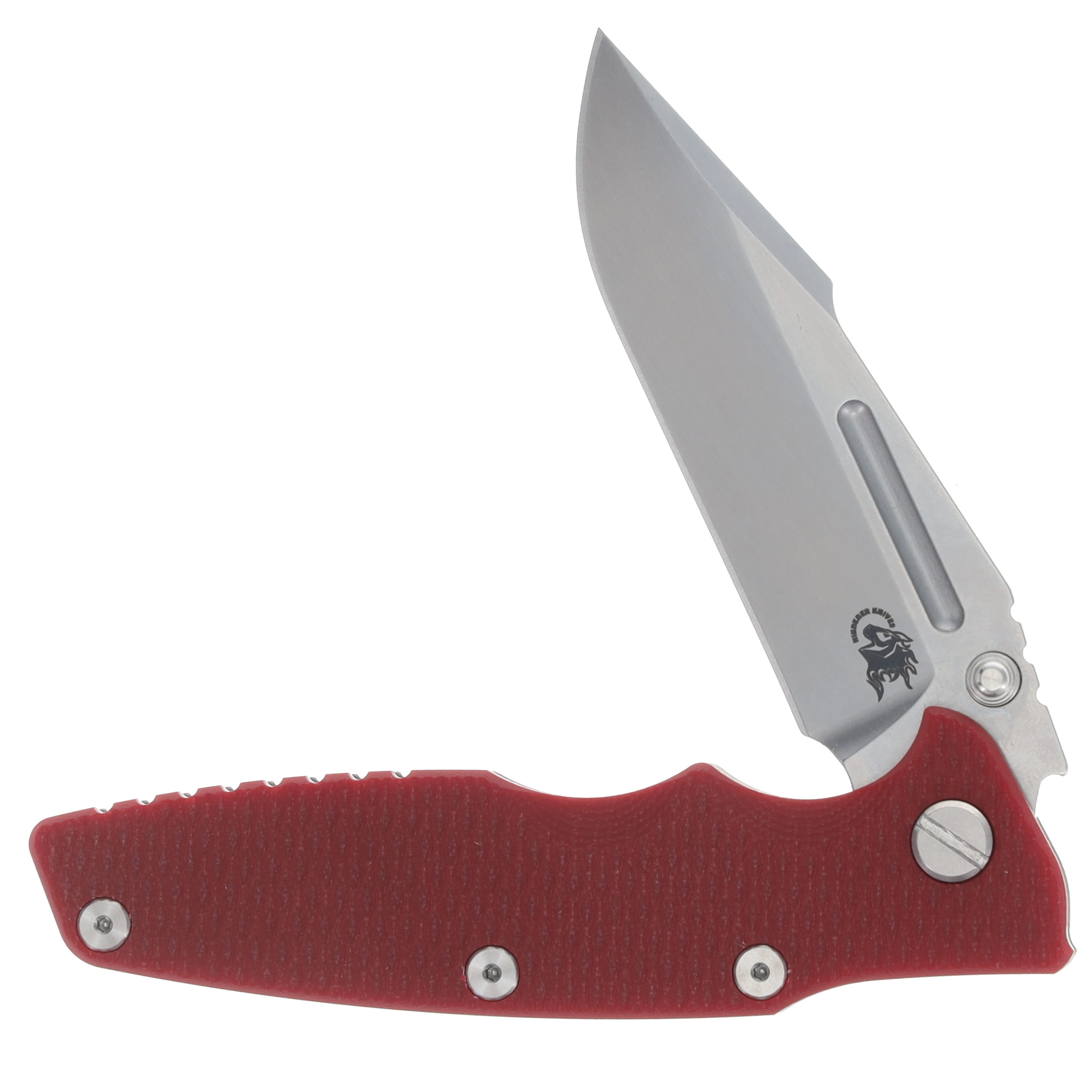 Hinderer Eklipse Skinny Fullered Magnacut Harpoon Spearpoint Non Flipper Folder Tri-way Stonewash Red G10 KEK35SKNFHSPESWRD View 3