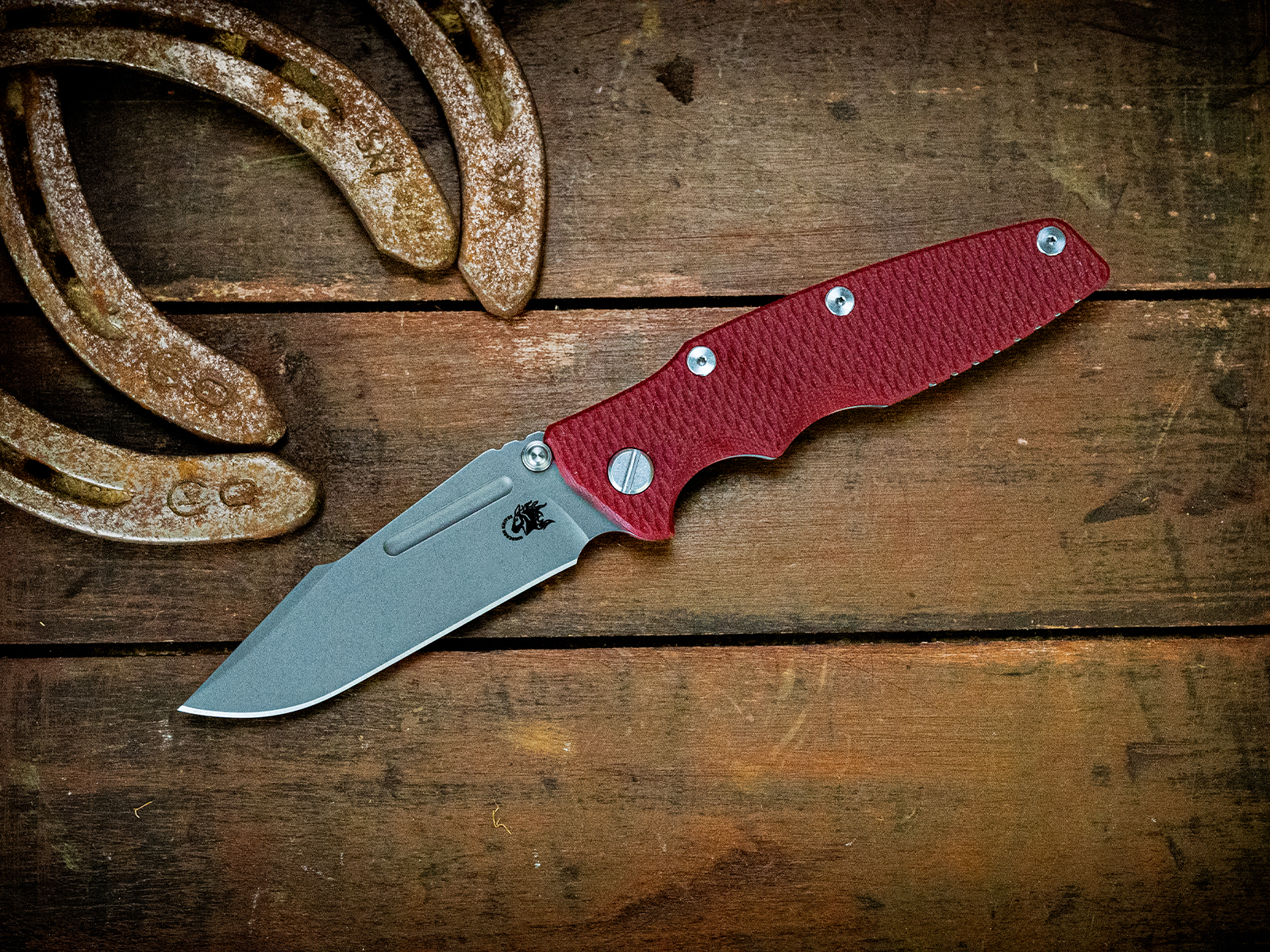 Hinderer Eklipse Skinny Fullered Magnacut Harpoon Spearpoint Non Flipper Folder Tri-way Battle Blue Red G10 KEK35SKNFHSPEBBLRD View 9